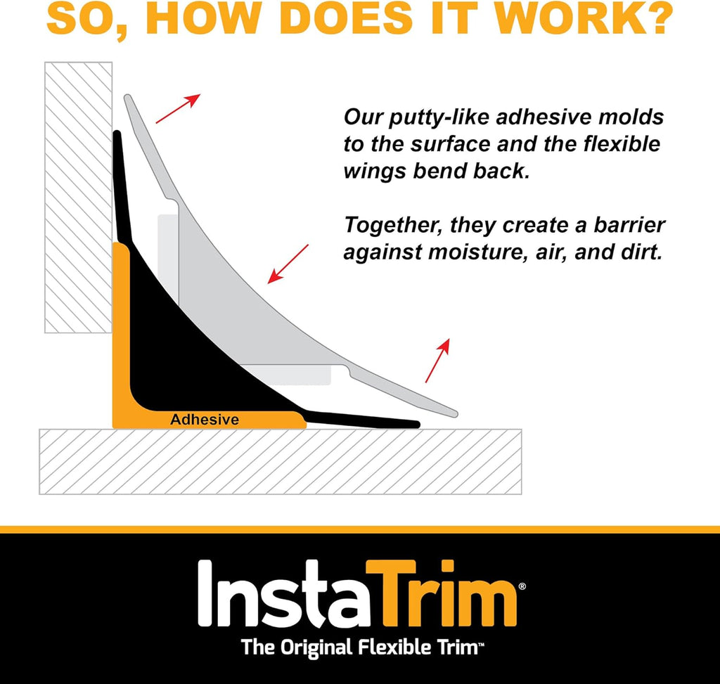 InstaTrim The Original Flexible Trim - 10ft Dark Brown 1/2" Wide Caulk Tape - Adhesive Trim with Many Uses Including Caulking for Bathtubs, Sinks, Counters, Tile, Floors - Made in USA