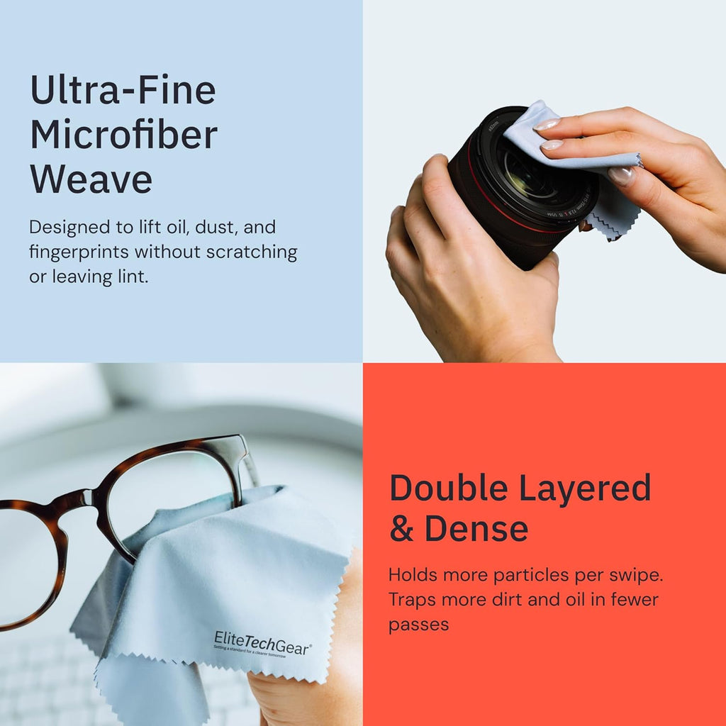 Elite Screens Microfiber Cleaning Cloths 6-Pack - 6×7 in & 12×12 in, Light Blue - Screen & Lens Cleaning Cloths for Eyeglasses & Electronics