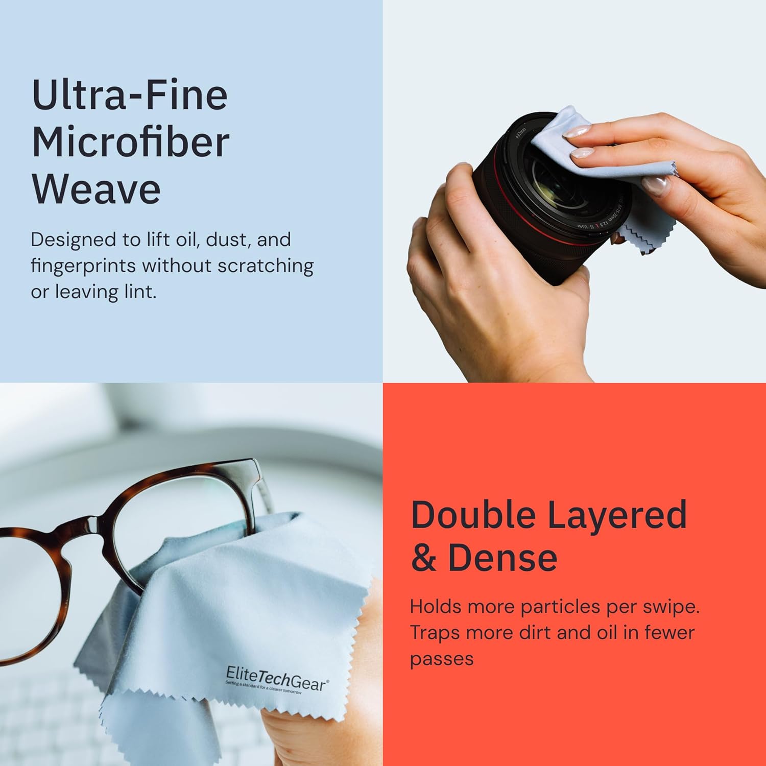 Elite Screens Microfiber Cleaning Cloths 6-Pack - 6×7 in & 12×12 in, Light Blue - Screen & Lens Cleaning Cloths for Eyeglasses & Electronics