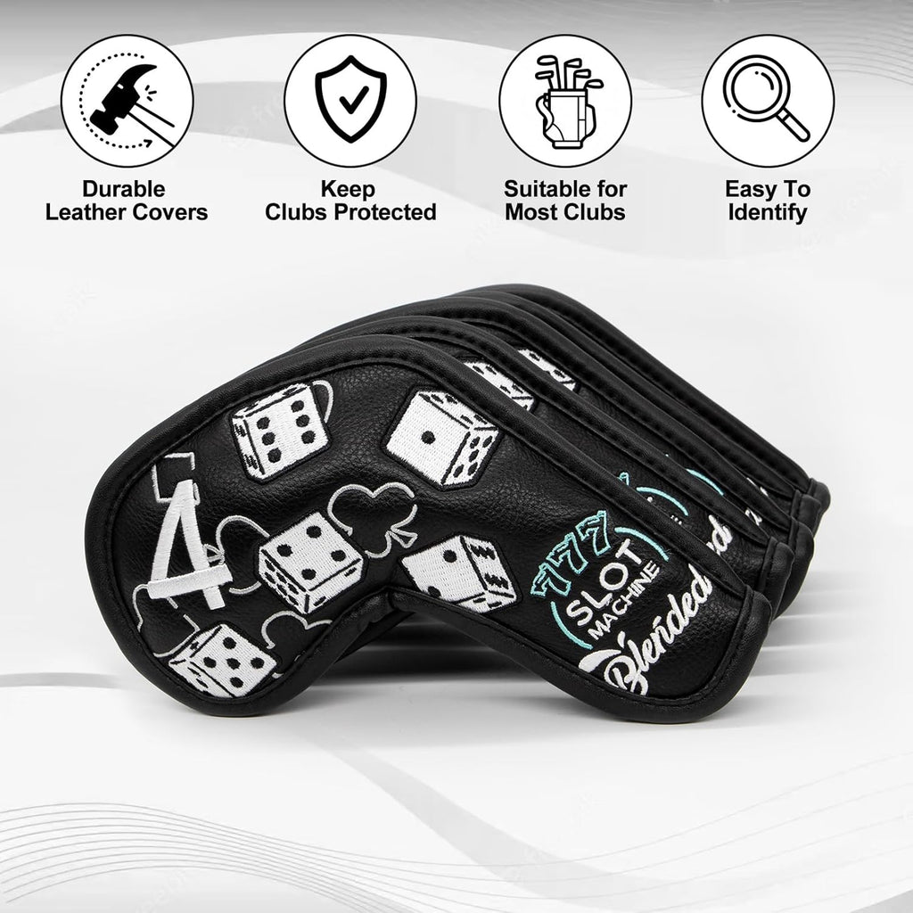 Golf Iron Covers Lucky 777 Golf Iron Headcover 10pcs Synthetic Leather Golf Clubs Iron Covers for Golf Clubs Head Covers for Irons with Magic Tape Fit All Brands