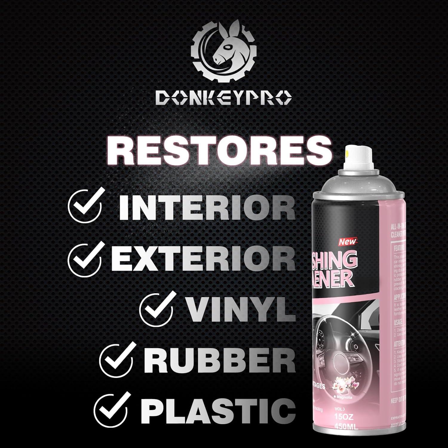 Interior Cleaner and Protectant, 15 Fl Oz Polishing Cleaner Car Interior Spray - Repels Dust & Staining, Restores & Protects Plastic, Vinyl, Leather Seats, Carpet - UV Guard, Anti-Aging