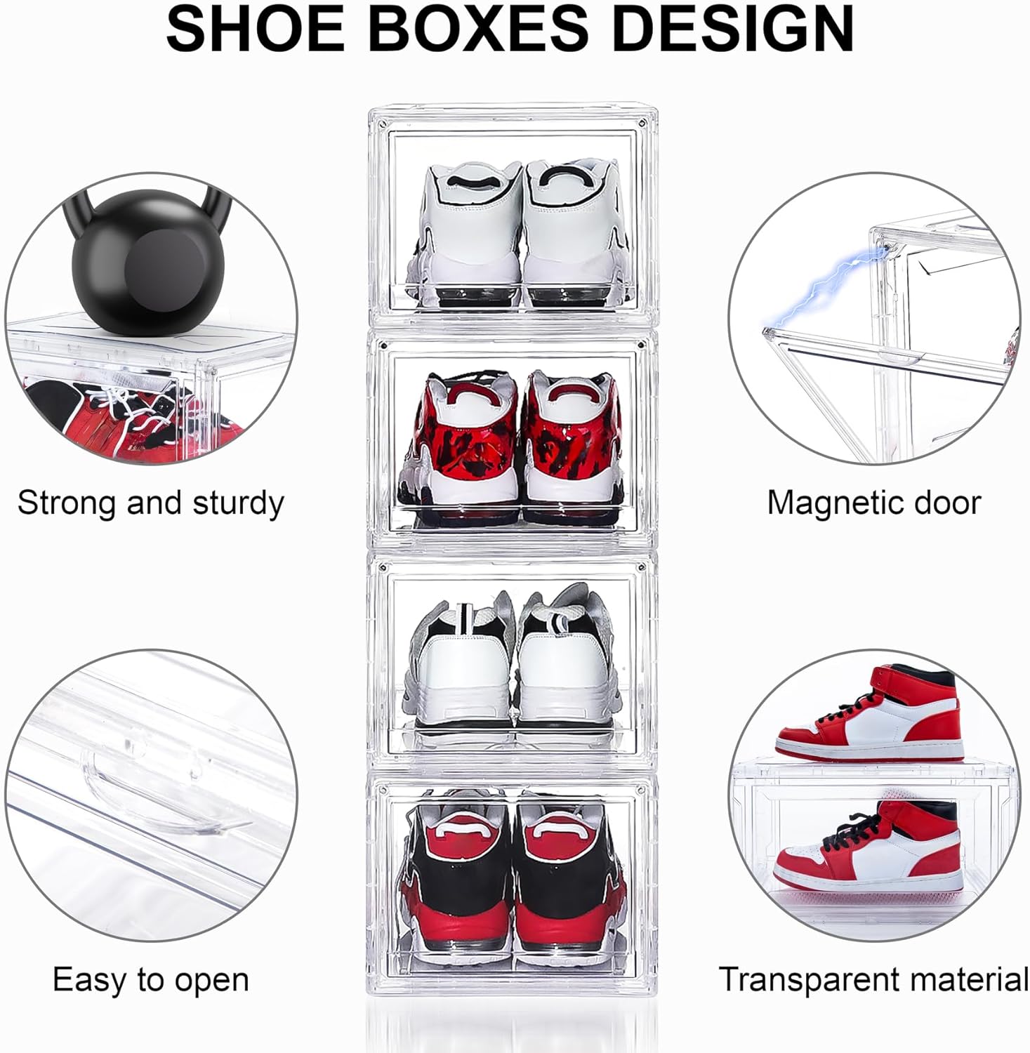6 Pack Acrylic Shoe Boxes, Ultra Clear Shoe Boxes Stackable, Shoe Storage Box Sneaker Storage for Sneakerhead, Foldable Shoe Organizer with Magnetic Door, Professional Shoe Display Fits US Size 15