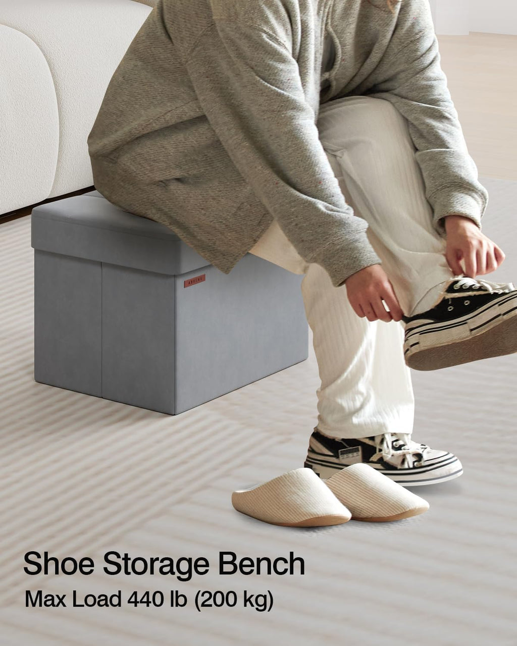 Folding Storage Ottoman, Velvet Storage Bench, Footrest, Foot Stool, for Living Room, Bedroom and Office,12.2 x 16.1 x 12.2 Inches, 200 kg Load Capacity, Dove Gray UASND03G