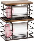 2 Pack Storage Stackable Kitchen Laundry Pantry Organizers,Wall Mount Trash Bag Holder Dispenser with Bamboo Top Countertop Organizer,Brown