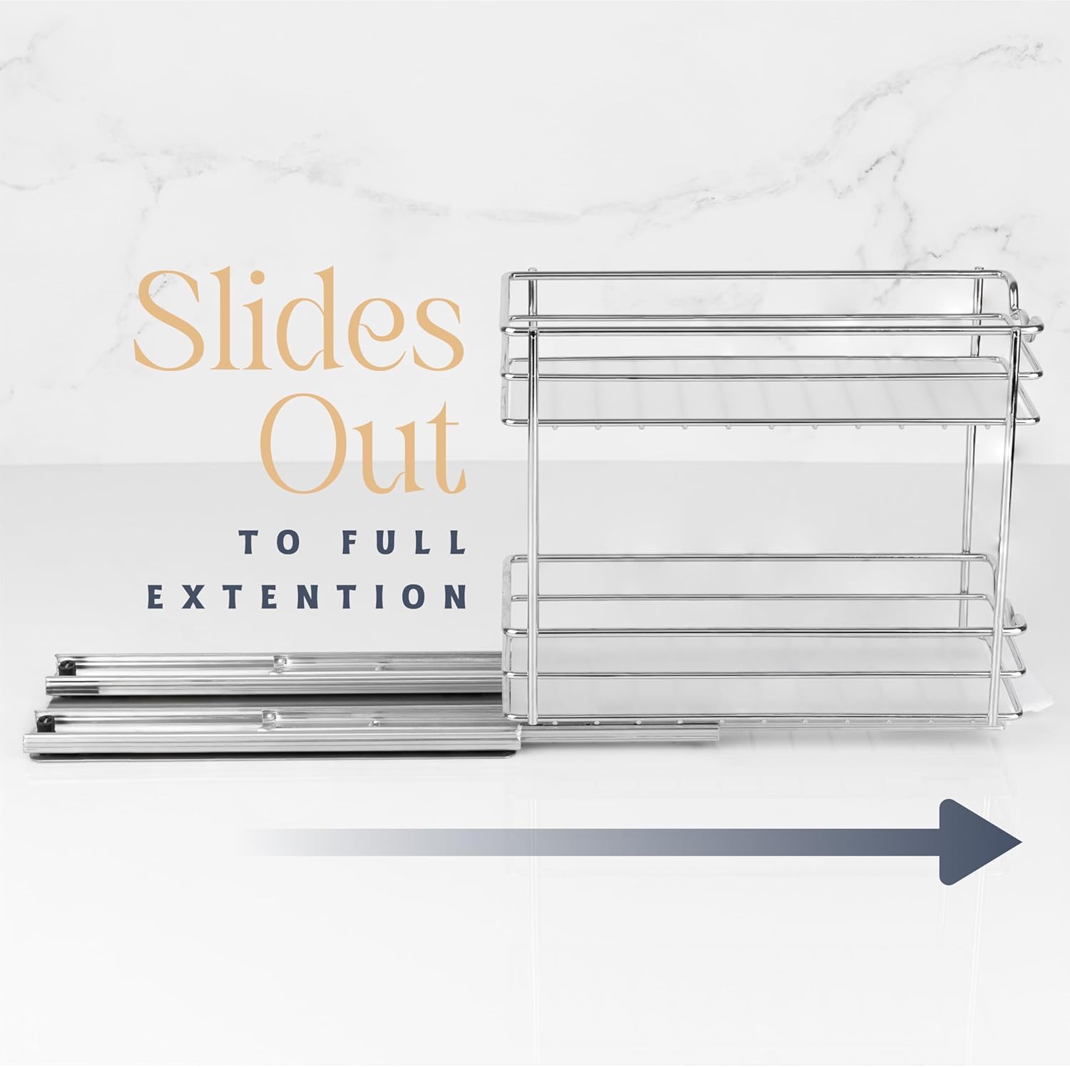 Pull Out Cabinet Organizer for Spices, Cans - Heavy Duty with Lifetime Limited Warranty- Pull Out Spice Rack- Cabinet Pull Out Shelf for Cans,Dishes, Etc, 4-1/2"W x 10-3/8"D x 8-7/8H, Chrome