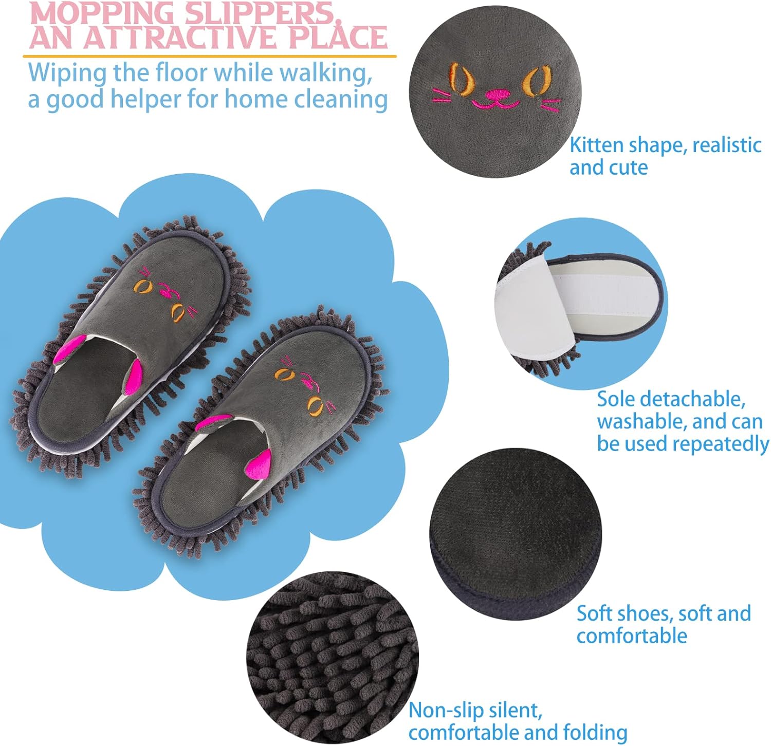 Warm Microfiber Slippers Floor Dust Dirt Hair Mop Slippers Shoes Anti-slip Moccasin Bedroom Home (Dark gray)
