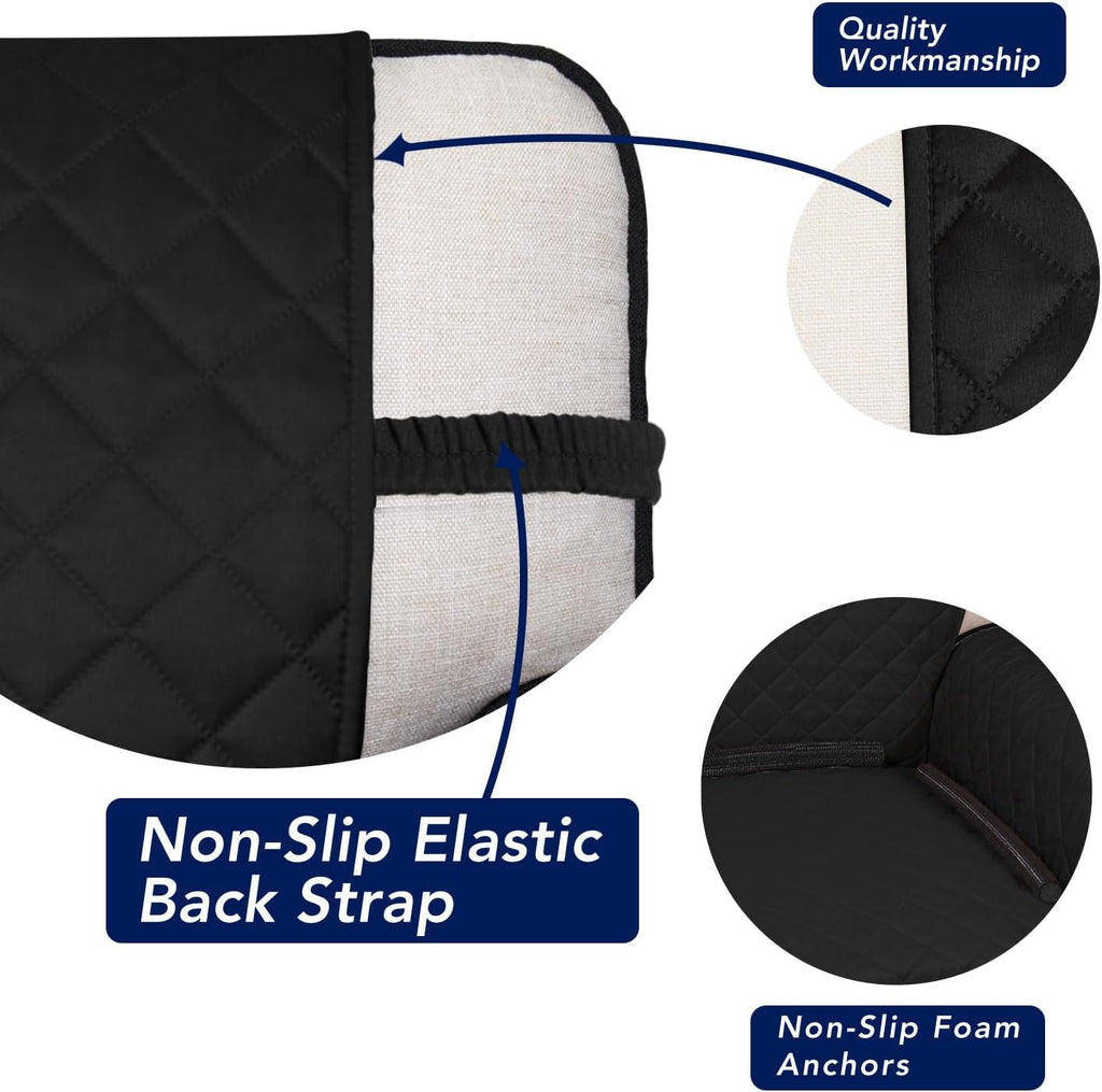 PureFit Reversible Quilted Sofa Cover, Water Resistant Slipcover Furniture Protector, Washable Couch Cover with Non Slip and Elastic Straps for Kids, Dogs, Pets (Oversized Loveseat, Black/Beige)