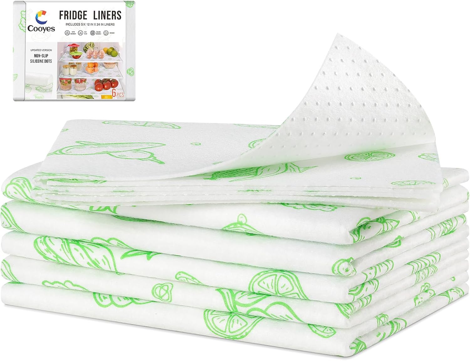 Cooyes Refrigerator Liners 17.7" x 24", Absorbent Strong Grip Fridge Mats Washable, Fridge Shelf Paper for Kitchen Cabinets, Non-Adhesive Refrigerator bin Liners for Shelves
