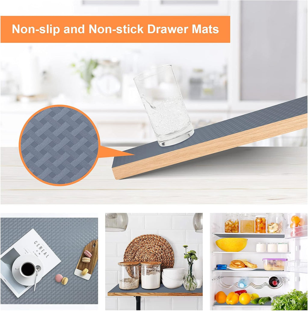 Shelf Liners for Kitchen Cabinets Refrigerator Liners Waterproof & Oil-Proof Kitchen Cupboard Liner Non-Slip Drawer Mats EVA Material Non Adhesive Fridge Mats for Shelves 17.3 x 78.7 Inches