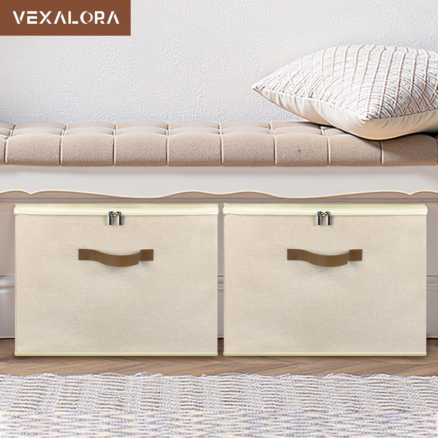 Shoe Organizer for Closet, 2 Pack Shoe Storage Bins with Clear Cover, Adjustable Dividers Fits 16-32 Pairs ShoeBoxes, Organizador de Zapatos, Khaki