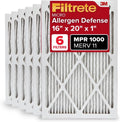 Filtrete 16x20x1 AC Furnace Air Filter, MERV 11, MPR 1000, Micro Allergen Defense, 3-Month Pleated 1-Inch Electrostatic Air Cleaning Filter, 6 Pack (Actual Size 15.69 x 19.69 x 0.81 in)