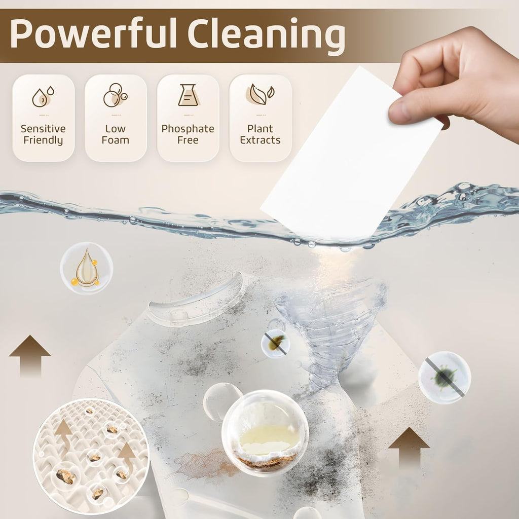 Poesie Laundry Detergent Sheet Sandalwood Scent 160 Sheets Non Plastic Washing Sheets Detergent Travel Laundry Kit No waste Portable Soap Sheet for Machine Wash & Hand Wash