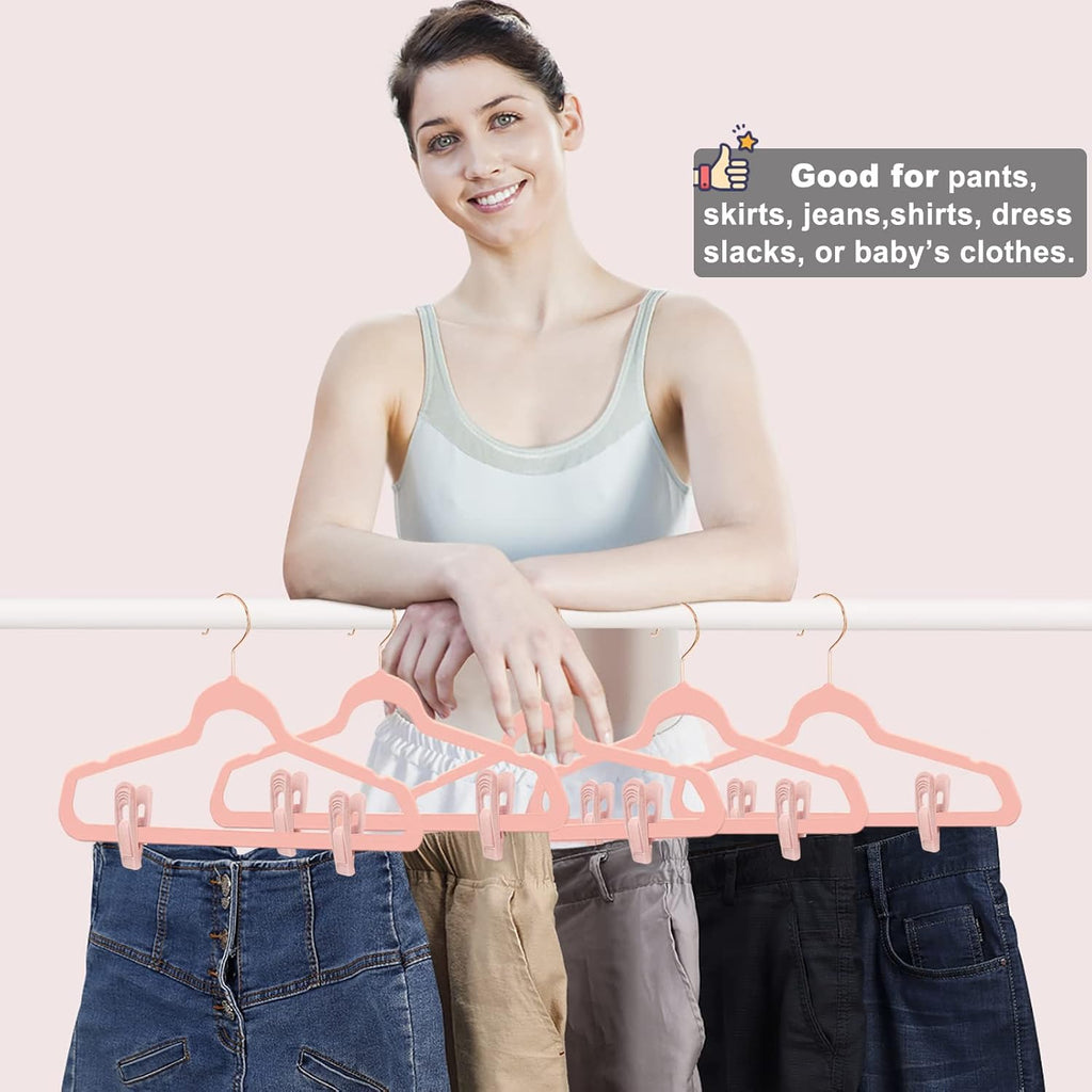 Light Pink Velvet Hangers Clips 40 PCS, Non-Slip Finger Clip for Pants Suit Skirt Velvet Hanger, Strong Flocking Hangers Clips
