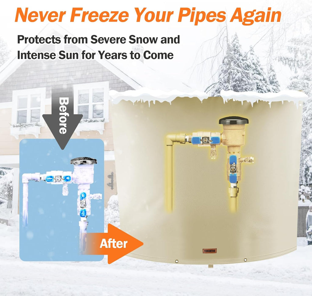 Backflow Preventer Pipe Insulation Cover (5°F) - Irrigation Sprinkler Valve Insulated Pouch - Water Well Pump Cover - Sturdy 5 Layers for Winter Freeze Protection, 40" W x 40" H, Beige