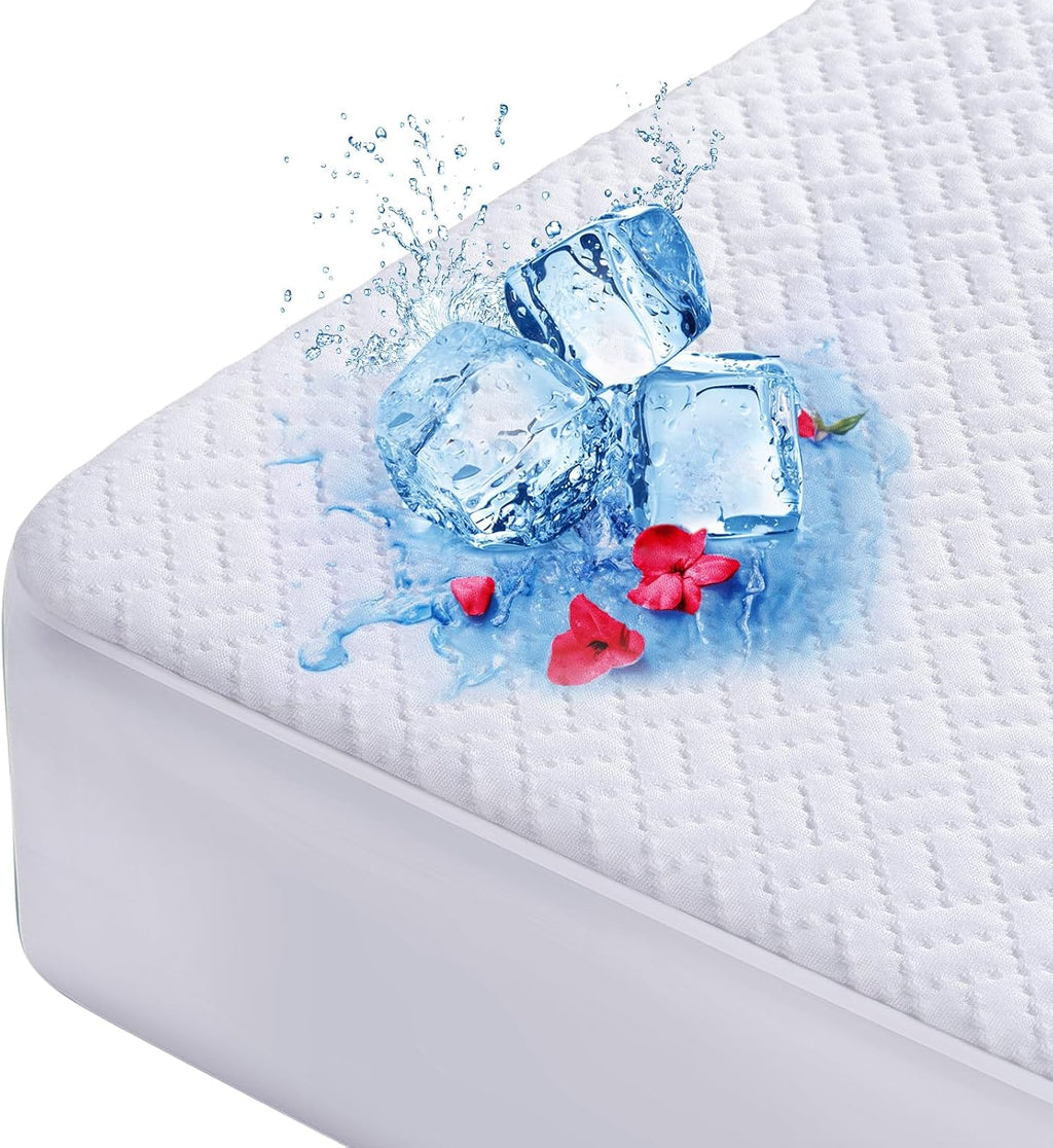 Cooling Waterproof Mattress Protector Twin Size, Mattress Cover 3D Air Fabric Mattress Pad Cover Smooth Soft Breathable Noiseless, 8''-21'' Deep Pocket