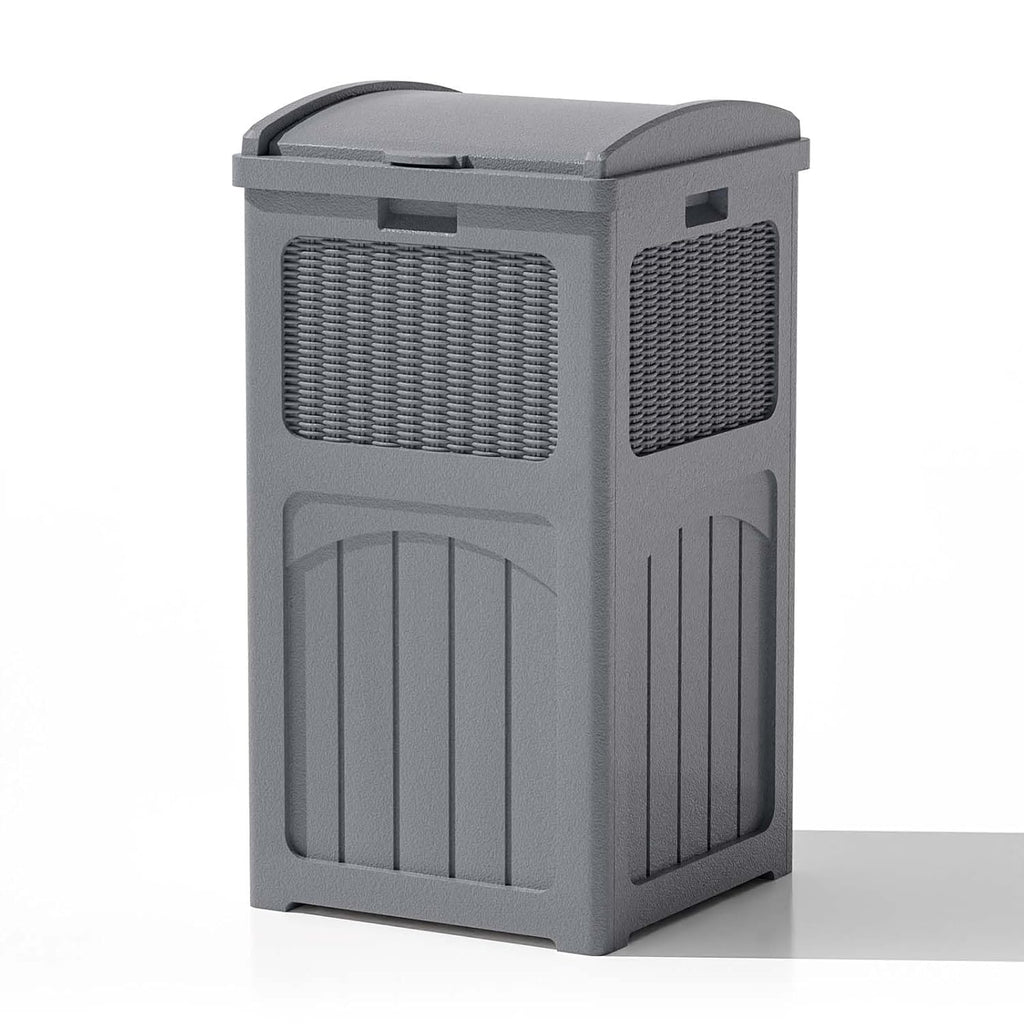 Patiowell 36 Gallon Outdoor Trash Can, Resin Outdoor Garbage Can with Lid for Patio, Backyard, Deck, Gray