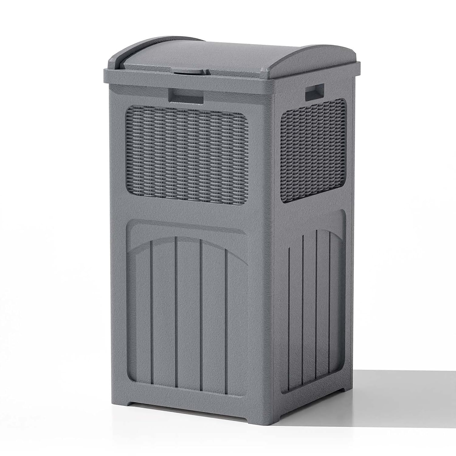 Patiowell 36 Gallon Outdoor Trash Can, Resin Outdoor Garbage Can with Lid for Patio, Backyard, Deck, Gray