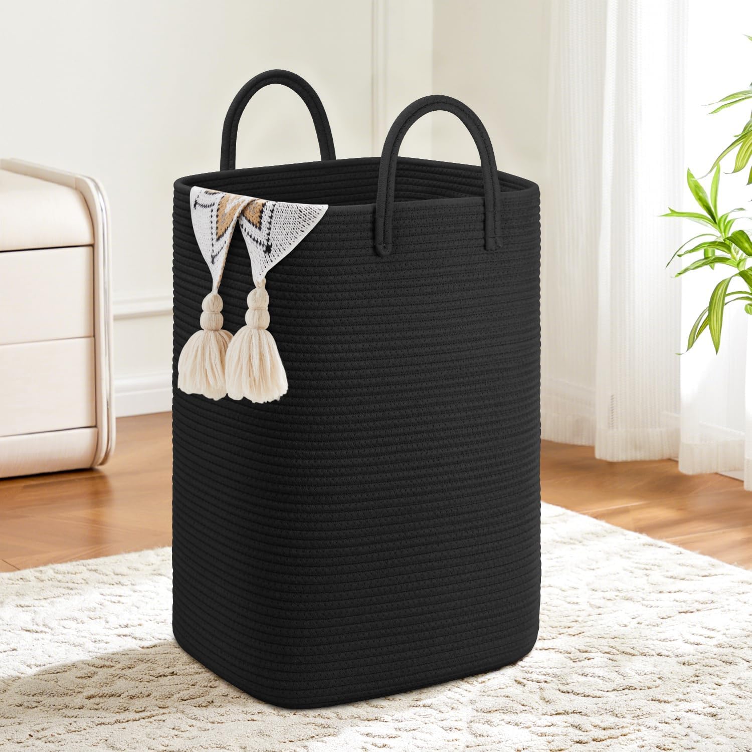 Laundry Basket,Woven Cotton Rope Laundry Hamper,60L Versatile Storage for Dirty Clothes,Baby Toys,and Blankets in Bathroom, Nursery,and Living Room
