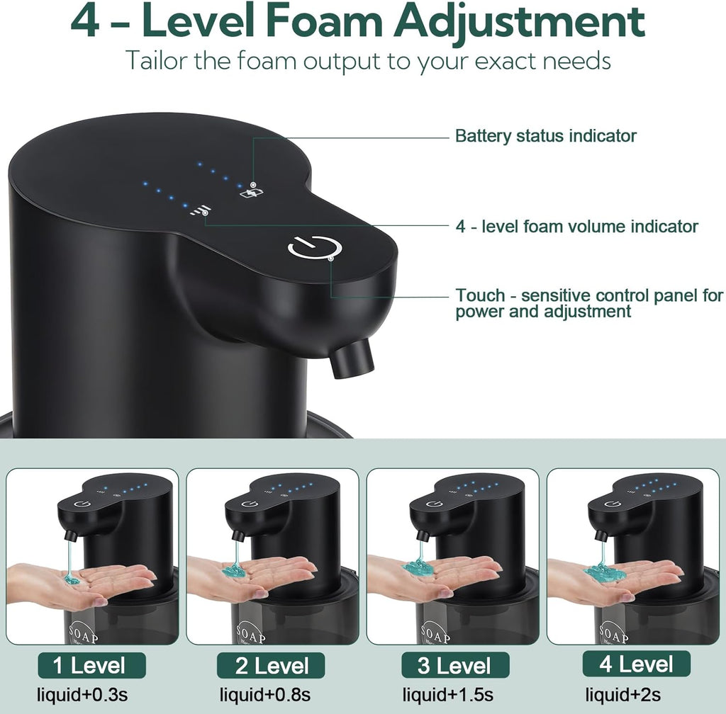 2 Pack Automatic Soap Dispenser, Touchless Automatic Liquid Soap Dispenser, Electric Wall Mounted Dispenser, 13.5oz/380ML USB Rechargeable with 4-Level Adjustment for Bathroom, Kitchen & Office