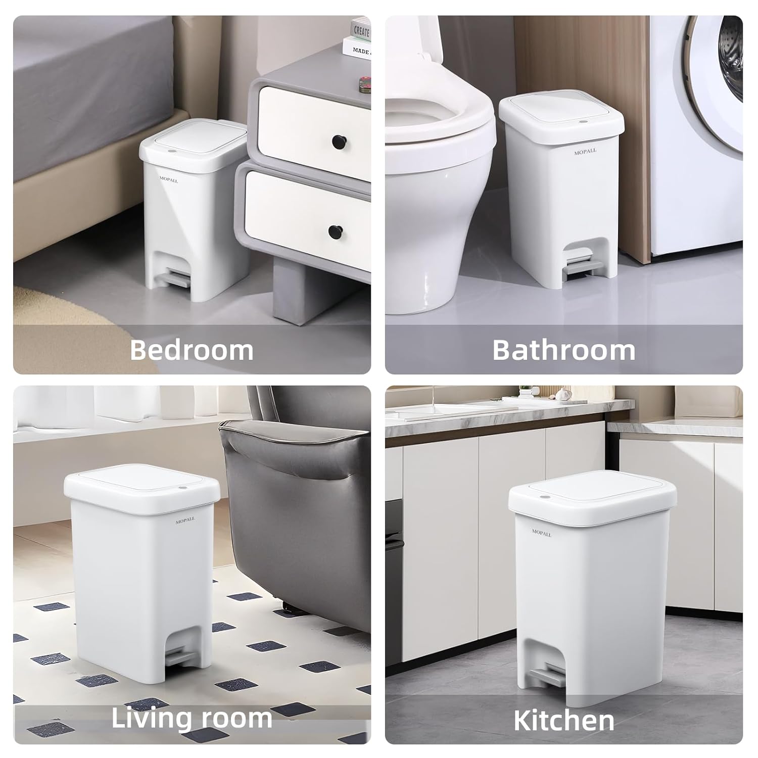 MOPALL Small Bathroom Trash Can with Lid Soft Close, Garbage Can with Press Top Lid & Foot Pedal, Step Trashcan Slim Trash Bin Waste Basket for Toilet, Office, Bedroom, Kitchen, Living Room 2.7 Gallon
