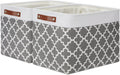 DULLEMELO Foldable Nursery Storage Baskets Canvas Storage Bins for Organizing 2 Pack Collapsible Home Organizer With Leather Handles (White&Lattice Grey)