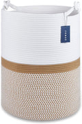 COMSE Extra Large Blanket Basket, Tall Woven Storage Basket, Nursery Hamper, 15.7”x 21.7”, Cotton Rope Laundry Hamper for Toys Clothes Towels, Blend White/Camel