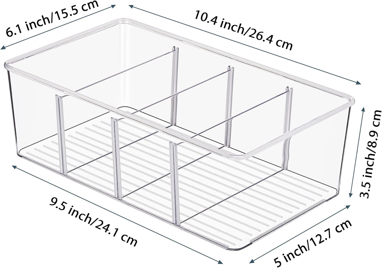 Vtopmart 10 Pack Food Storage Organizer Bins, Clear Plastic Bins for Pantry, Kitchen, Fridge, Cabinet Organization and Storage, 4 Compartment Holder Packets, Snacks, Pouches, Spice Packets