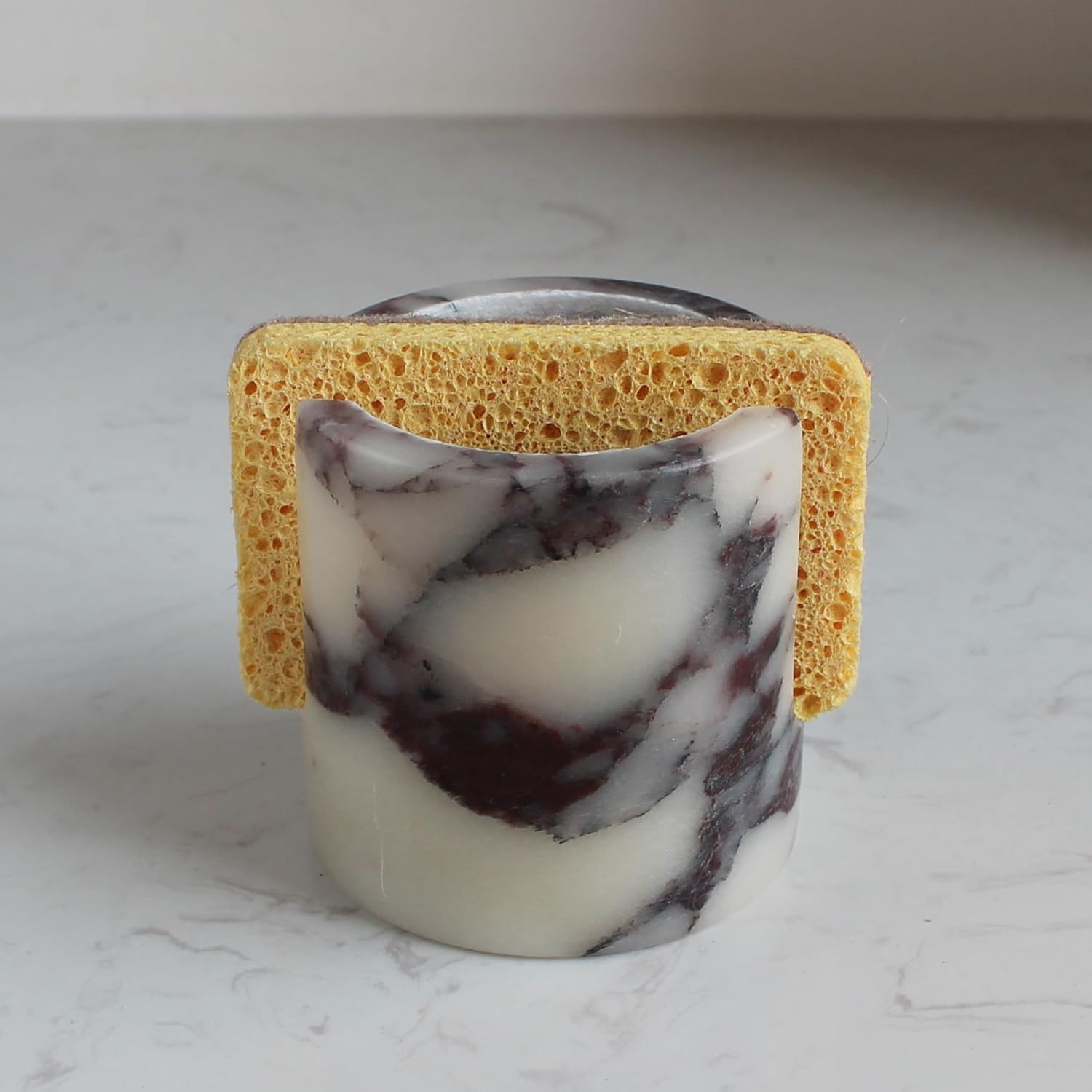 Natural Calacatta Viola Marble Sponge Holder for Kitchen Counter, Drying Rack, Sponge Caddy for Sink Organizer