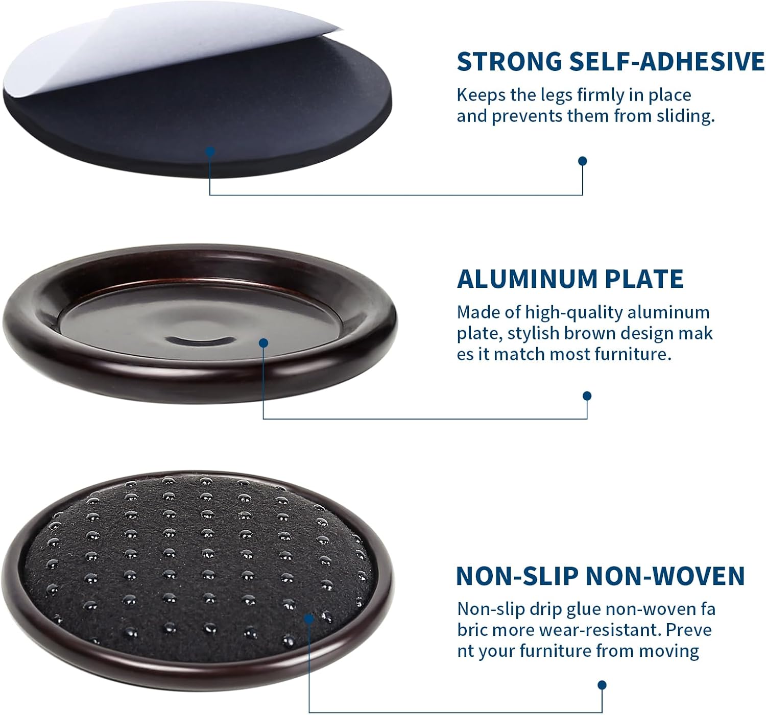 Ezprotekt 1 5/8" Round Non Slip Furniture Pads for Hardwood & Tile Floors, 16 Pcs Anti Skid Furniture Coasters Cups Floor Protectors for Bed, Sofa, Table, Chair, Cabinet, Brown/Black