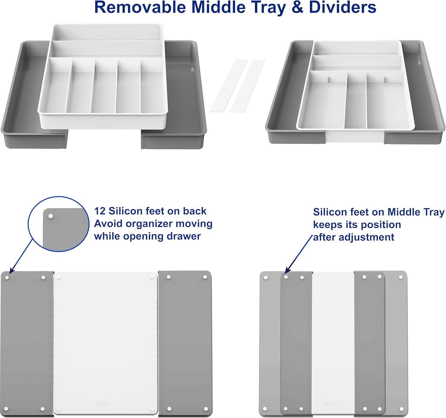 Simple Houseware Expandable Kitchen Drawer Flatware Organizer, Gray/White