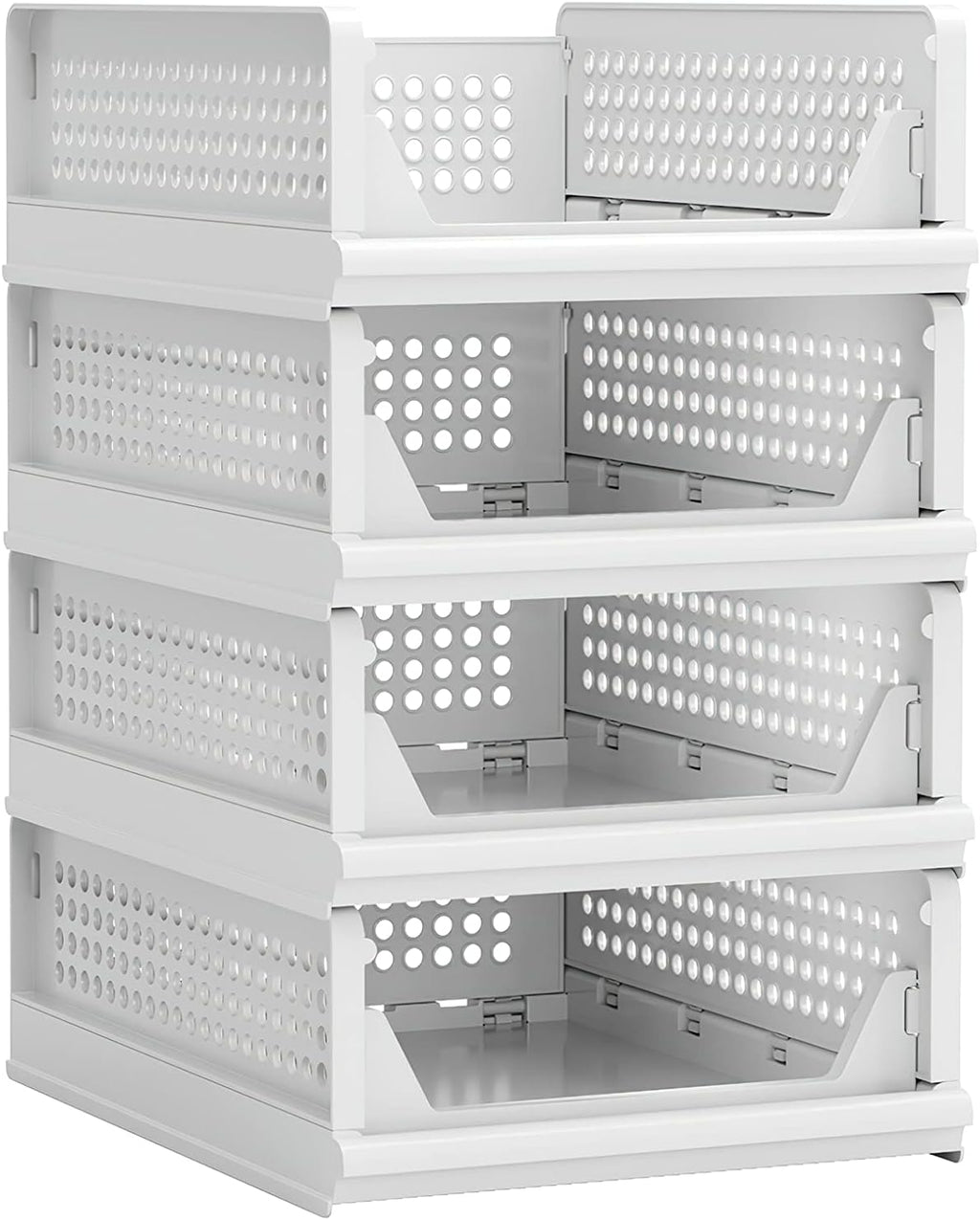 Proarea 4 Pack Stackable Plastic Storage Basket Closet Organizer Bin Foldable Clothes Organizer Storage Drawer Shelf Container for Living Room Bathroom Kitchen Office (4S)