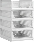 Proarea 4 Pack Stackable Plastic Storage Basket Closet Organizer Bin Foldable Clothes Organizer Storage Drawer Shelf Container for Living Room Bathroom Kitchen Office (4S)