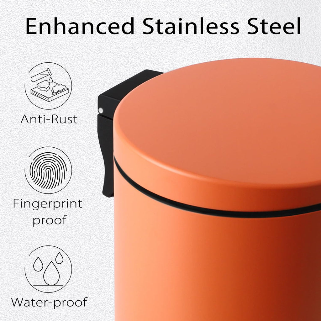 TIPGO Small Trash Can with Lid Soft Close, 4.5 Liters / 1.2 Gallon Bathroom Garbage Can, Mini Step Trash Bin, Stainless Steel Wastebasket for Bathroom, Bedroom, Office (Orange)