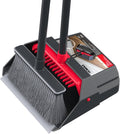 Broom with Dustpan Combo Set, Dust Pans with Long Handle, Brooms with Dustpan, Dust Pan Broom Kit for Home Kitchen & Yard Outside Sweeping(Gray&Red)