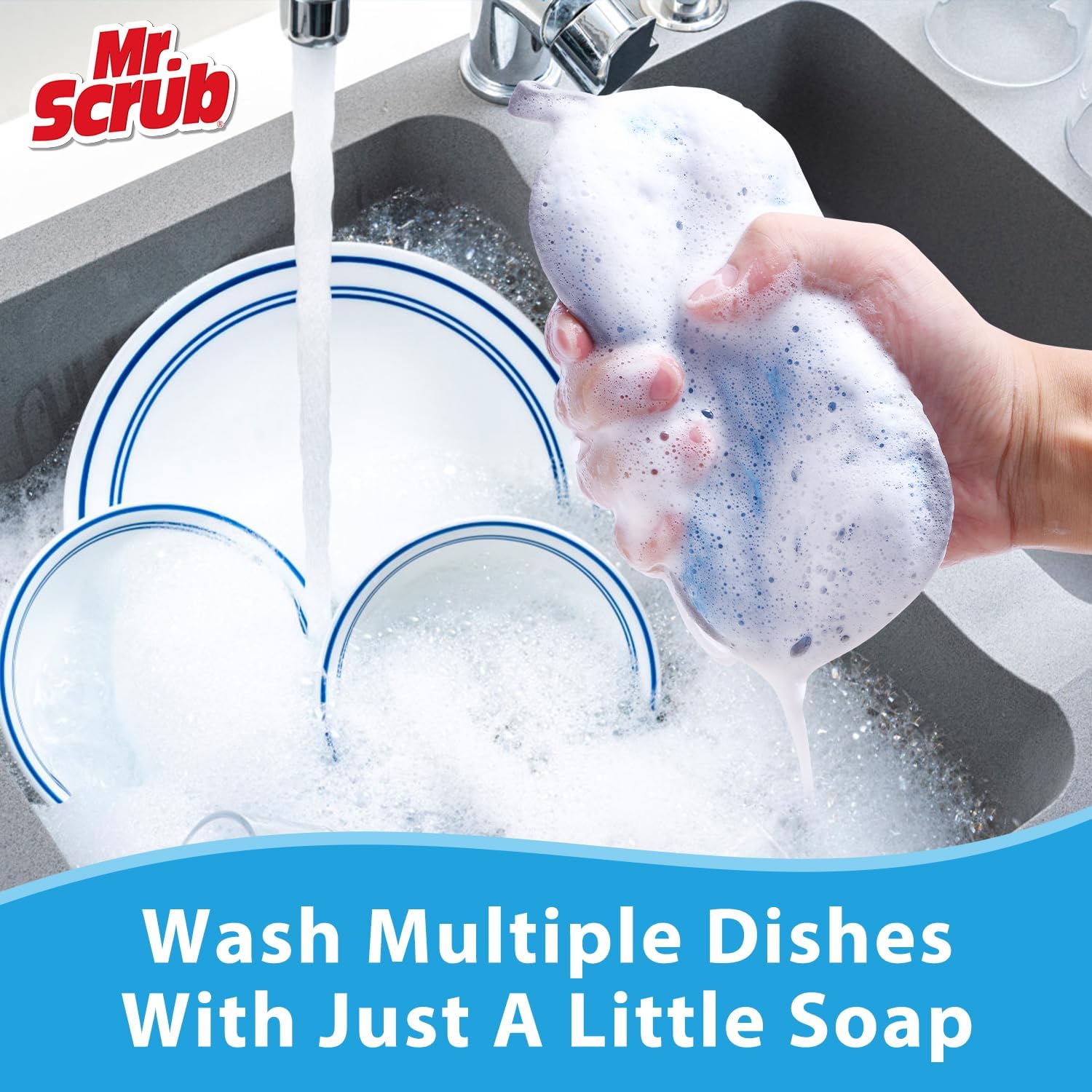 All-Purpose Sponges Kitchen, Non Scratch Dish Sponge for Washing Dishes Cleaning Kitchen, Rough Scrubbers Side for Non-Stick Cookware, Soft Microfiber Scrub Side for Dishes（6 Pack, Large）