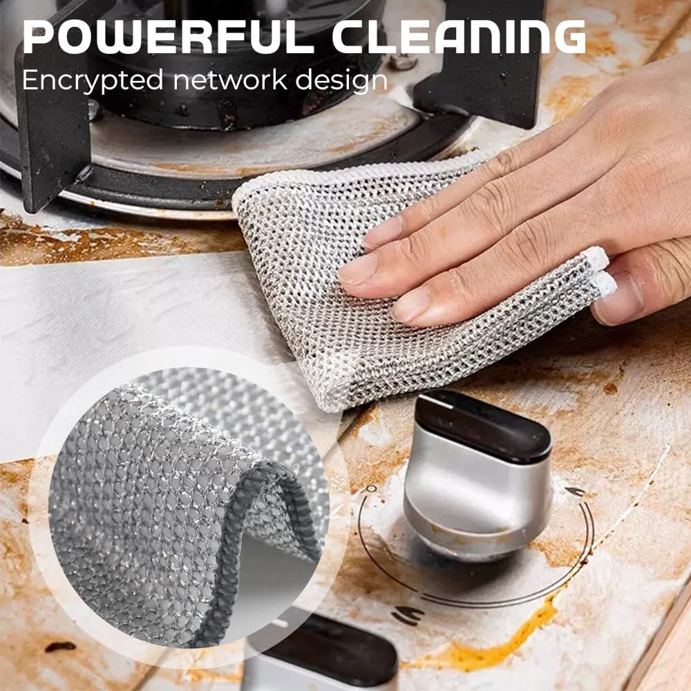 Multipurpose Wire Dishwashing Rags for Wet and Dry, 2024 New Reusable Non Scratch Wire Dishcloth, Premium Scrubbing Wire Dishwashing Rags for Scrubs Dishes, Sinks Cleans (10)