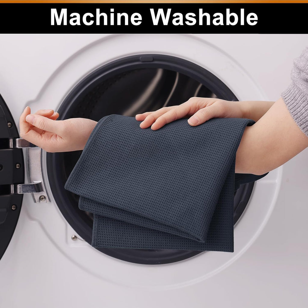 Homaxy 100% Cotton Waffle Weave Kitchen Towels - 4 Pack Soft and Absorbent Dish Towels - 16 x 26 Inches Quick Dry Hand Towels - Dark Grey