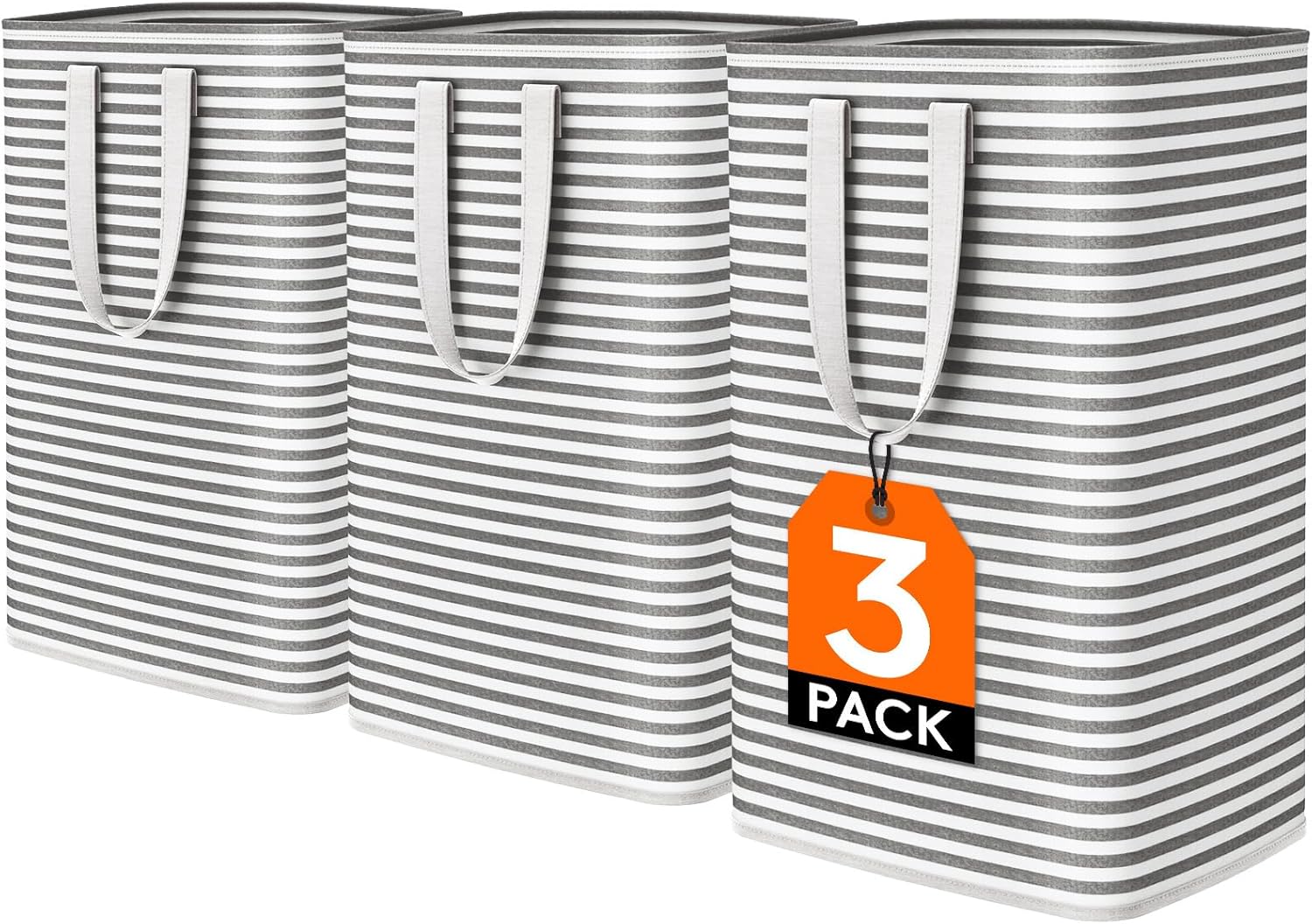 Lifewit 3 Pack Laundry Hamper Large Collapsible Laundry Baskets, Freestanding Waterproof Clothes Hamper with Easy Carry Handles in Laundry Room Bedroom Bathroom College Dorm for Adults, Black, 3 x 80L
