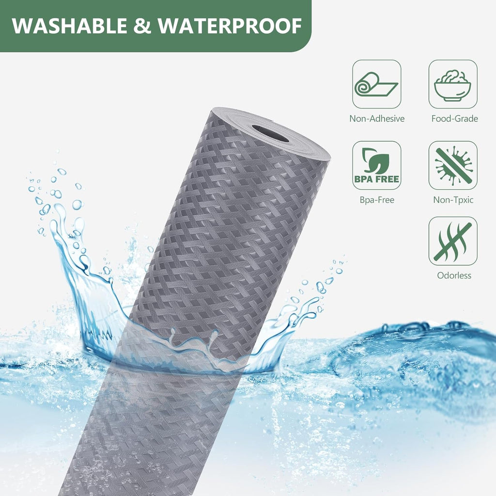 Shelf Liners, Non-Adhesive Drawer Liner, Waterproof & Oil-Proof Kitchen Cabinet Cupboard Liner Plastic EVA Material BPA Free Fridge Liner Mats Paper Protector for Shelves (Grey/12in x 240in)