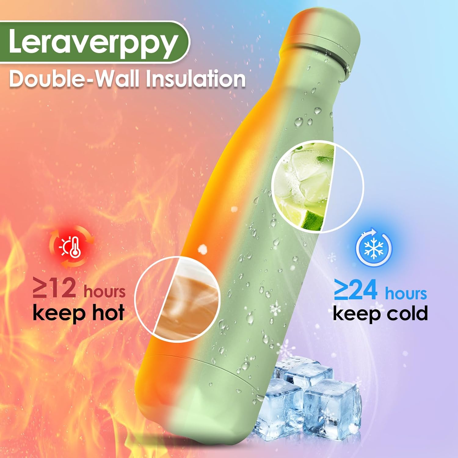 17oz Cola-Bottle Shaped Stainless Steel Leak-proof Water Bottle,Double Wall Vacuum Insulated Metal,Travel Mug For Sports Indoors & Outdoors,BPA-Free School Kids Flasks,Green(1Pack)