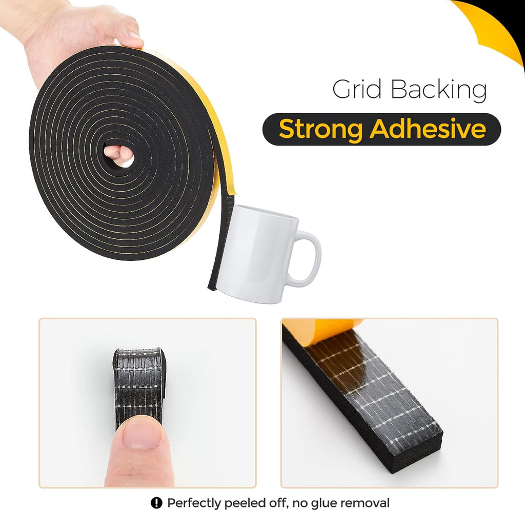 10 Feet Weather Stripping Door Seal, 1" Wide X 1/8" Thick Door Seal Strip High Density Foam Tape Adhesive Strip for Door Soundproofing,Window Insulation (1" x 1/8" x 10FT,Black)