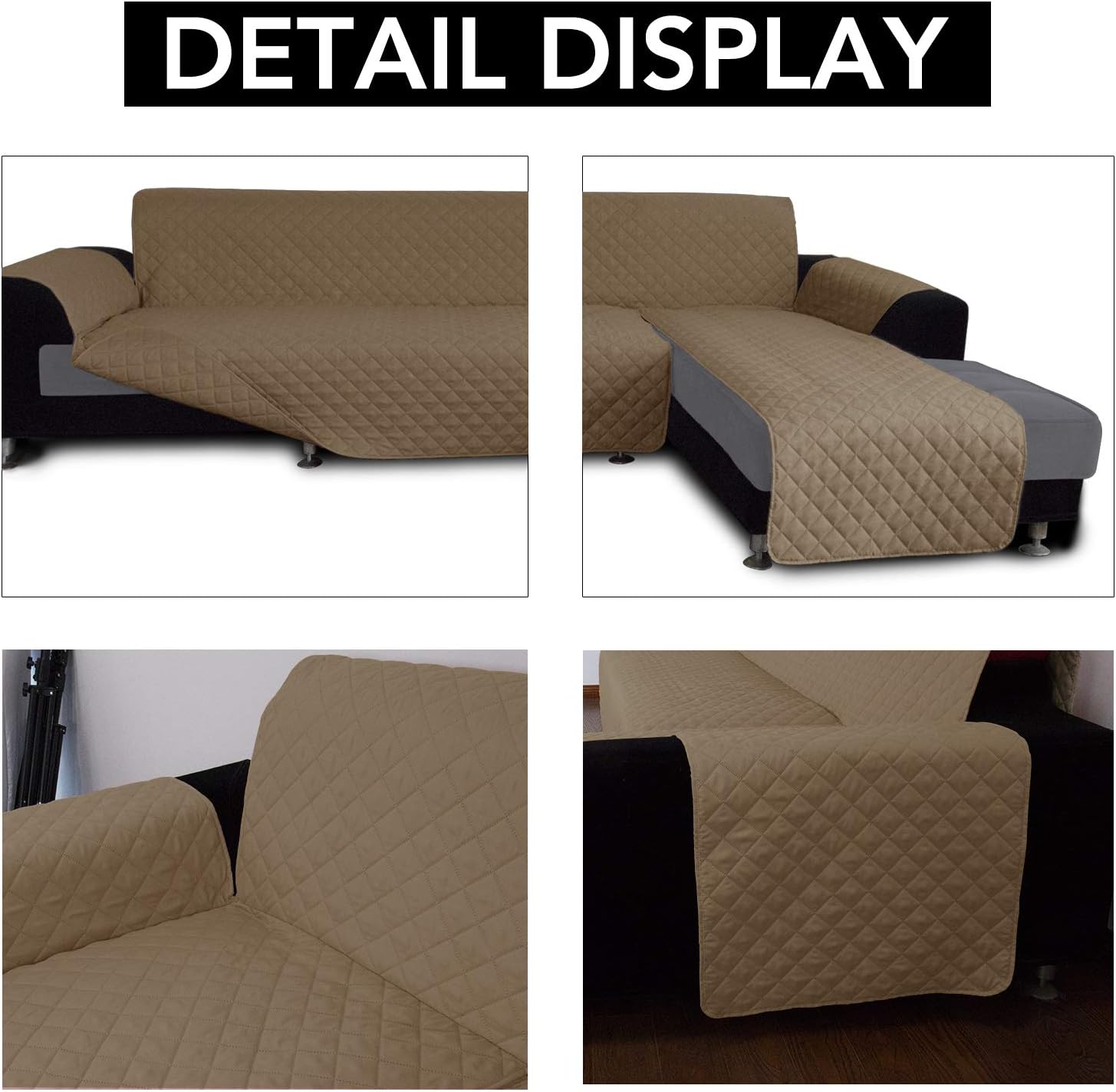Easy-Going L Shape Sofa Slipcover - Sectional Couch Cover With Chaise Lounge - Reversible Furniture Protector for Pets, Kids, Children, Dogs, Cats (Small, Camel/Camel)
