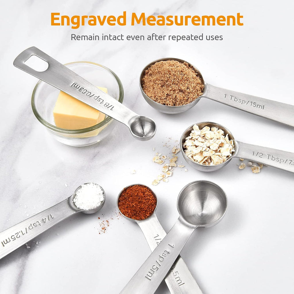Measuring Spoons: U-Taste 18/8 Stainless Steel Measuring Spoons Set of 8 Piece: 1/8 tsp, 1/4 tsp, 1/3 tsp, 1/2 tsp, 3/4 tsp, 1 tsp, 1/2 tbsp & 1 tbsp Dry and Liquid Ingredients