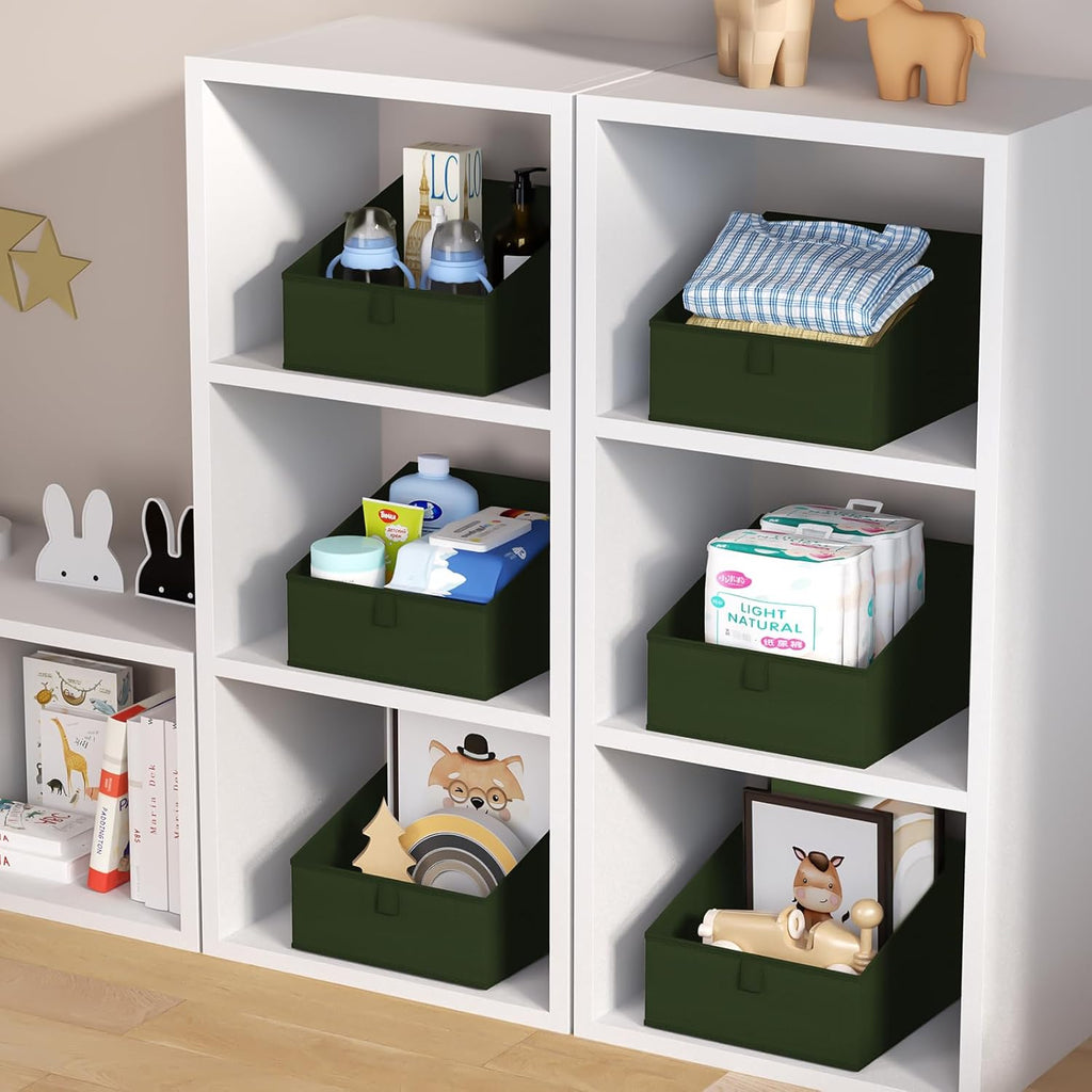 DIMJ Closet Storage Bins 8 Pack - Fabric Trapezoid Closet Organizer Bin, Foldable Storage Baskets for Shelves, Closet Shelf Organizer, Clothing Storage Box for Toys, Books, Towel, Clothes, Green