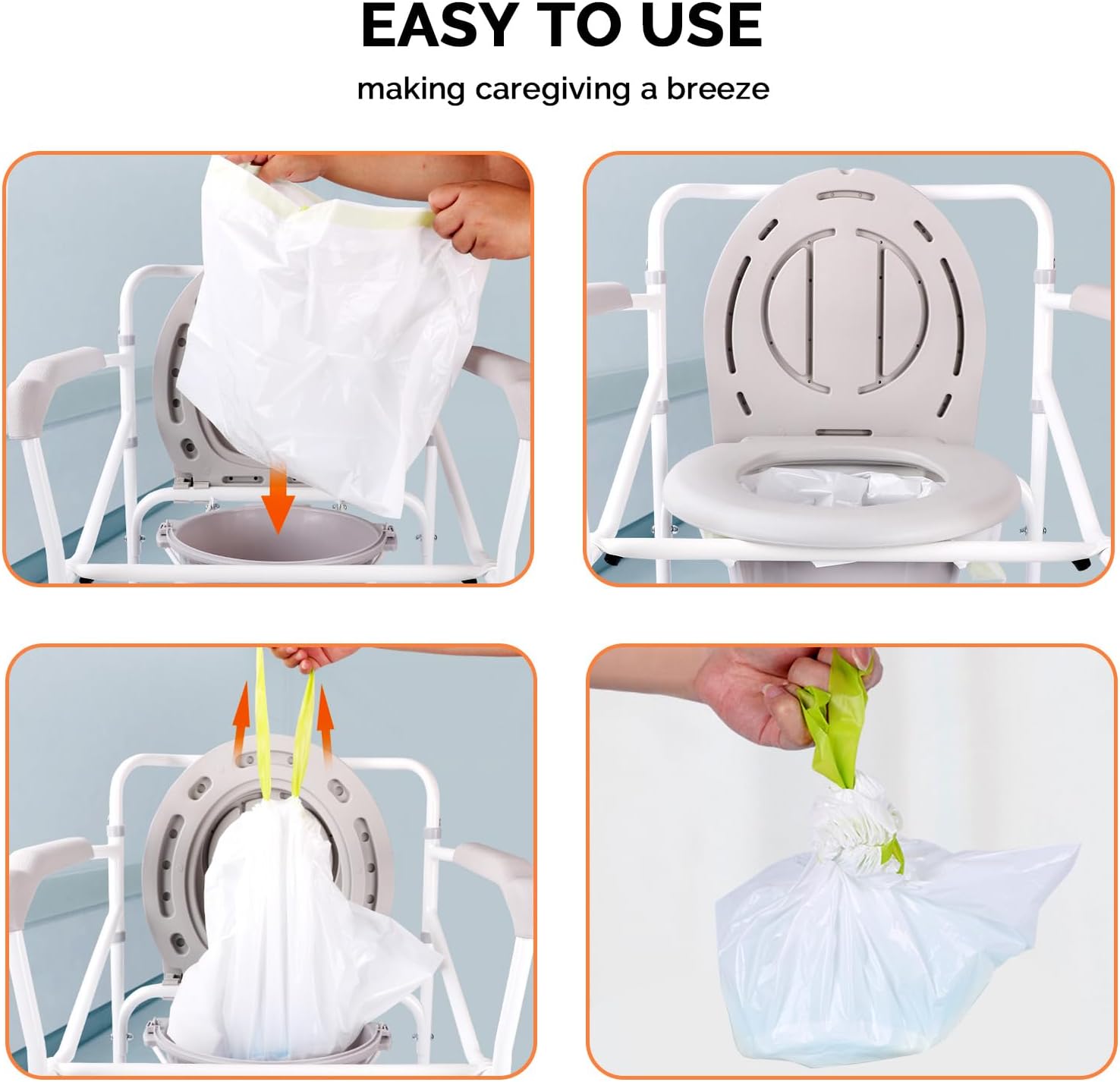 Commode Liners with Absorbent Pads - 60 Pack Disposable Potty Liners for Portable Potty Chair, Large Strong Bags for Camping or Portable Toilet with Gel - Fit All Standard Commode Chair Bucket