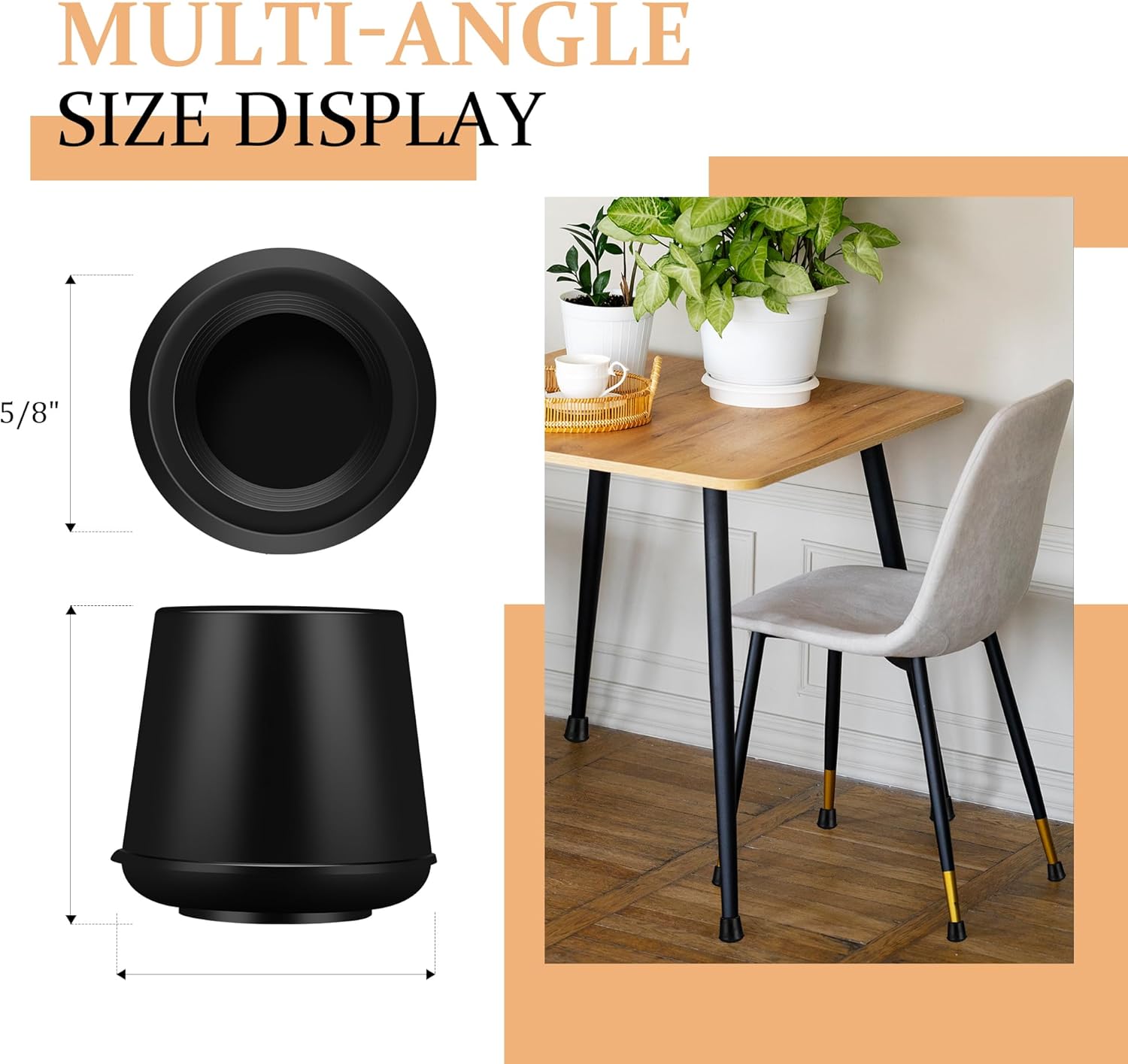 5/8" Round Rubber Chair Leg Tips Caps, 16 Pack Small Chair Leg Floor Protectors Small Furniture Legs Caps Non Slip Reduce Noise for Hardwood Floors (Black, Fit: 16mm to 17mm)