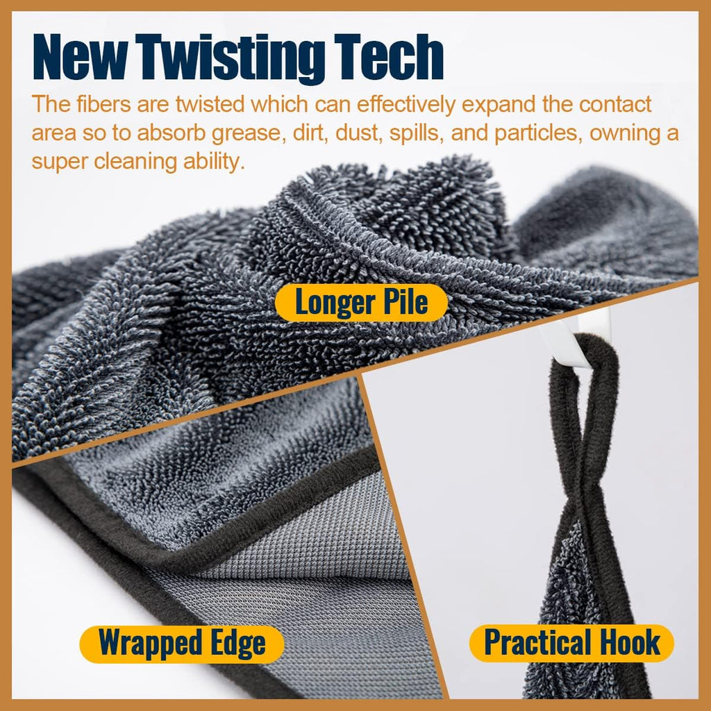Airlab Microfiber Towels for Cars Wash Drying Extra Large Super Absorbent Cleaning Cloth Auto Detailing Ultra Soft, Lint-Free, Streak-Free, 35 x 24 Inch, Pack of 1, Grey-Black, 600 GSM