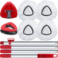 Spin Mop Head and Brush Replacement Compatible with O Cedar EasyWring 1-Tank System, 4 Mop Replace Heads, 1 Handle, 1 Base and 1 Scrub Brush Combo Set