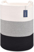 COMSE Extra Large Blanket Basket, Tall Woven Storage Basket, Nursery Hamper, 15.7”x 21.7”, Cotton Rope Laundry Hamper for Toys Clothes Towels, White/Gray/Black