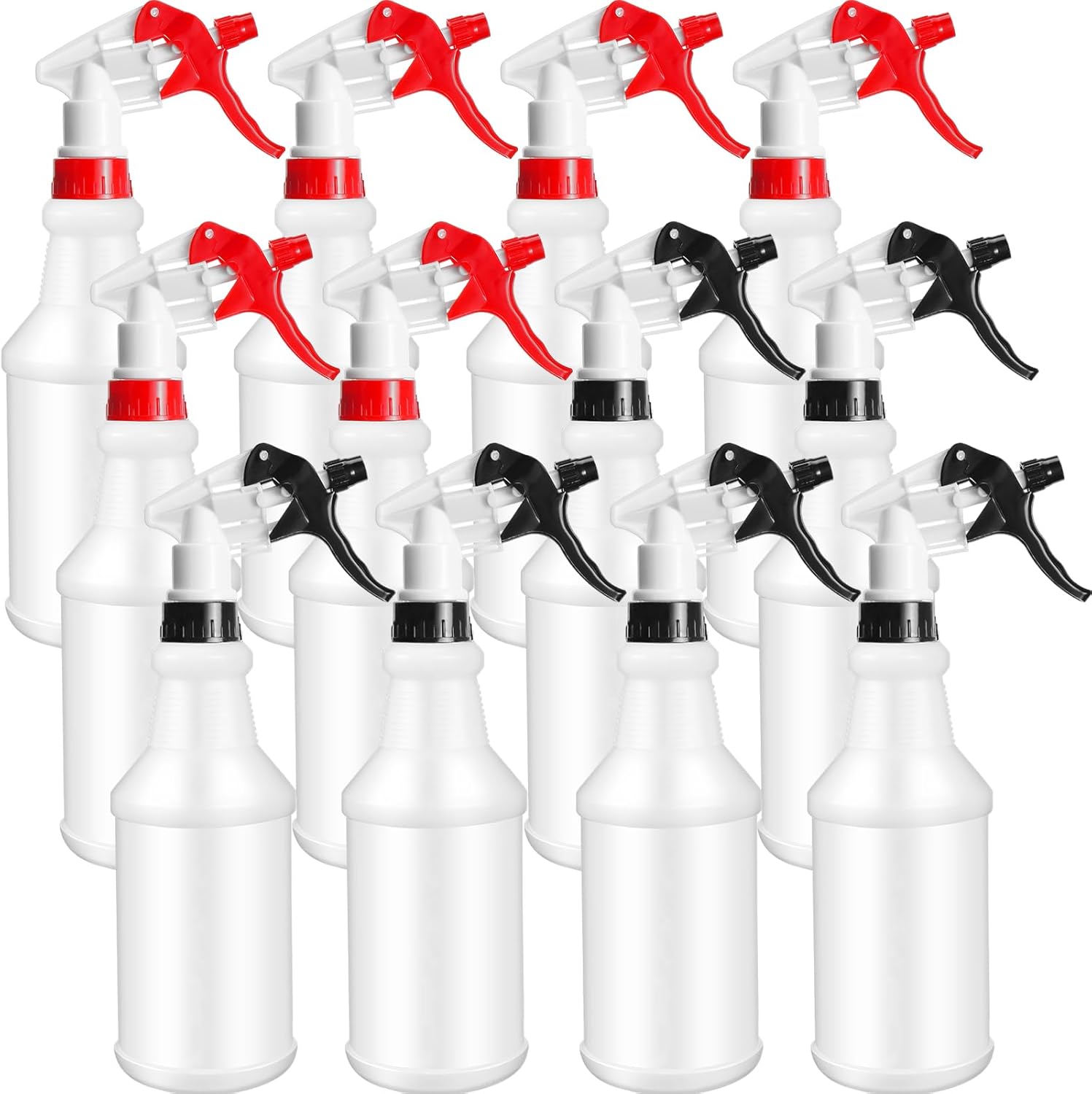 Eccliy 12 Pcs 16 Oz Plastic Spray Bottle, Adjustable Empty Reusable Sprayer for Cleaning, Planting, Water, Bathroom and Kitchen, BBQ, Commercial and Residential(Red, Black,Original)